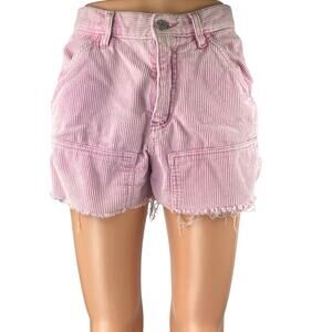 Urban Outfitters BDG Women's Pink Corduroy Raw Hem Cut Off Carpenter Shorts 26
